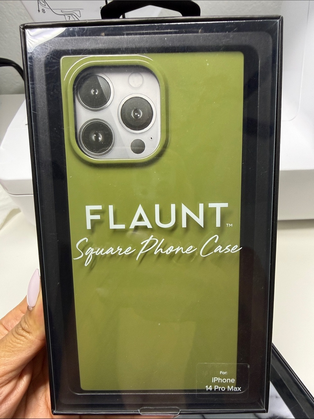 Flaunt Square Phone Case for iPhone 14 Pro Max — Olive Green with black sides